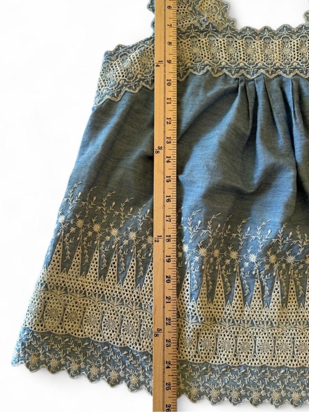 Gap 1969 Embroidered Chambray Eyelet Babydoll Tank Top Blue L Cottagecore Boho - Picture 8 of 8